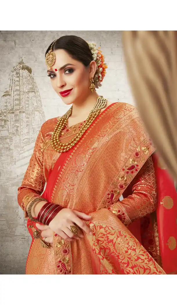 Women Red Color Silk Keral Trediotnal Wear Sarees Blouse - 400248247