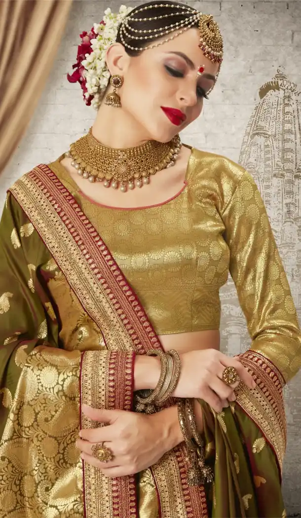 Women Mehendi Green Color Silk Keral Trediotnal Wear Sarees Blouse - 400248248