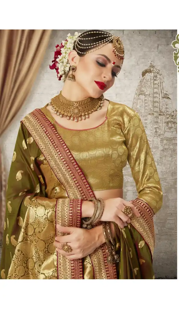 Women Mehendi Green Color Silk Keral Trediotnal Wear Sarees Blouse - 400248248