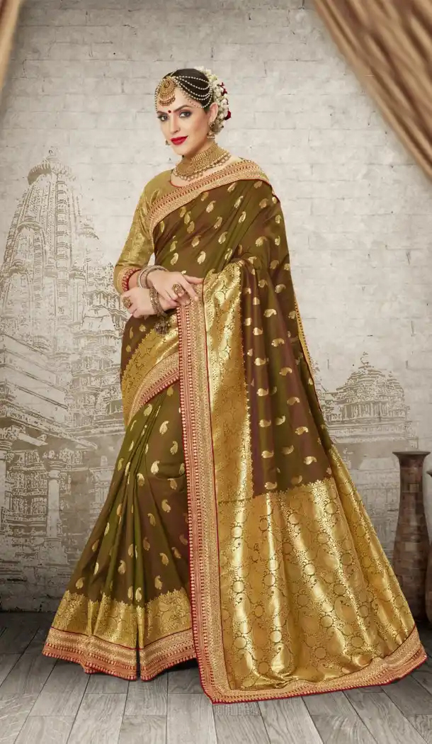 Women Mehendi Green Color Silk Keral Trediotnal Wear Sarees Blouse - 400248248