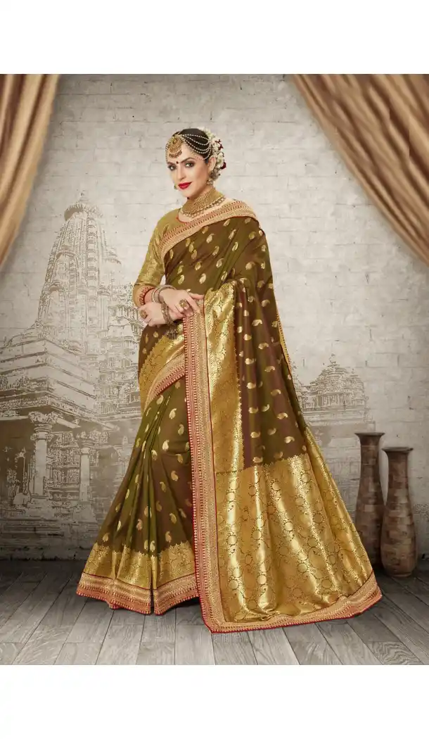 Women Mehendi Green Color Silk Keral Trediotnal Wear Sarees Blouse - 400248248