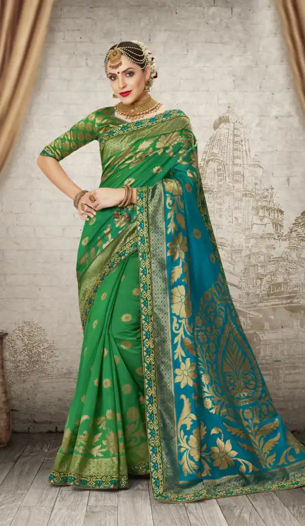Women Green Color Silk Keral Trediotnal Wear Sarees Blouse - 400248249