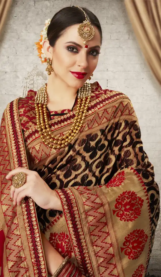 Women Black Color Silk Keral Trediotnal Wear Sarees Blouse - 400248250