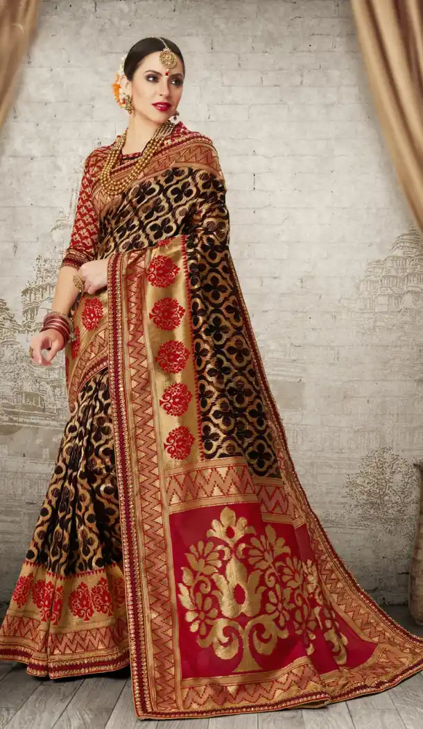 Women Black Color Silk Keral Trediotnal Wear Sarees Blouse - 400248250