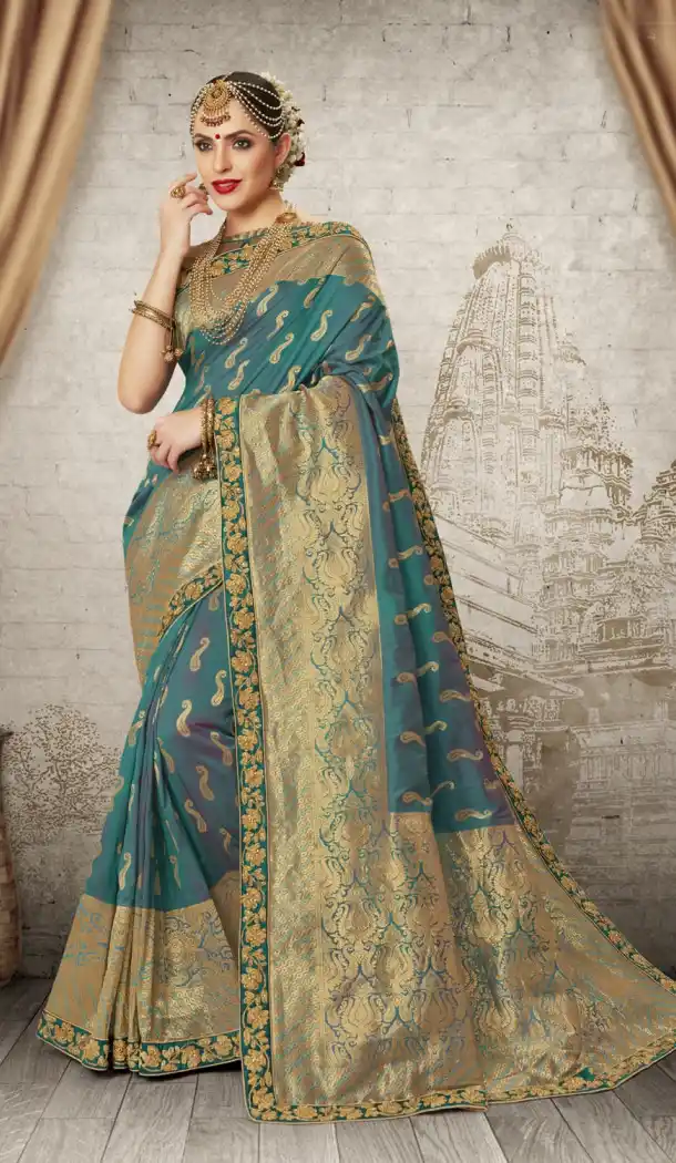 Women Aqua Blue Color Silk Keral Trediotnal Wear Sarees Blouse - 400248251