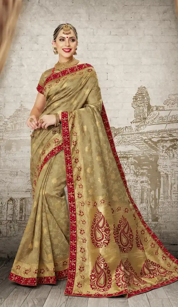 Women Gold Color Silk Keral Trediotnal Wear Sarees Blouse - 400248252