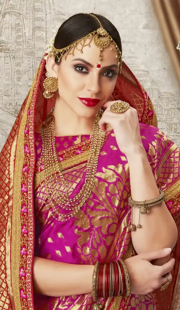 Women Magenta Color Silk Keral Trediotnal Wear Sarees Blouse - 400248253