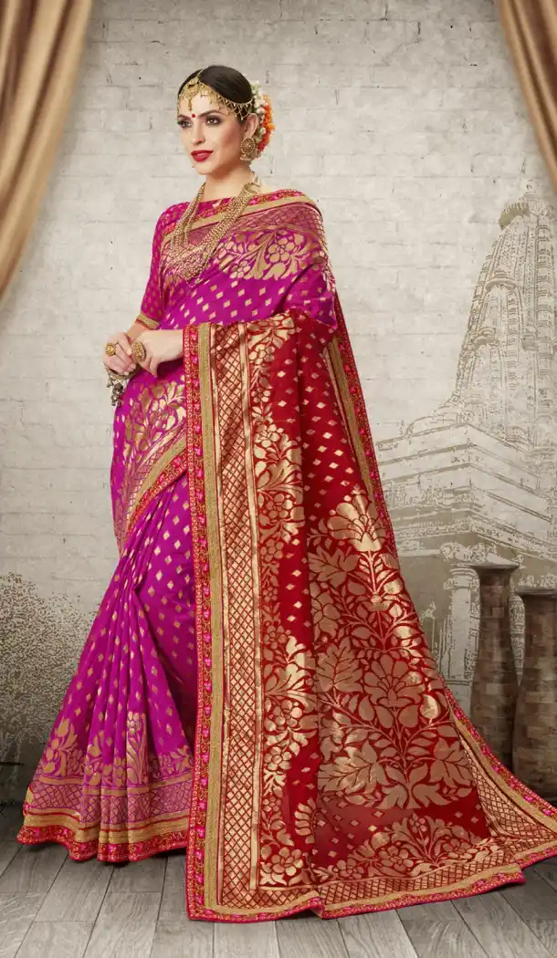 Women Magenta Color Silk Keral Trediotnal Wear Sarees Blouse - 400248253