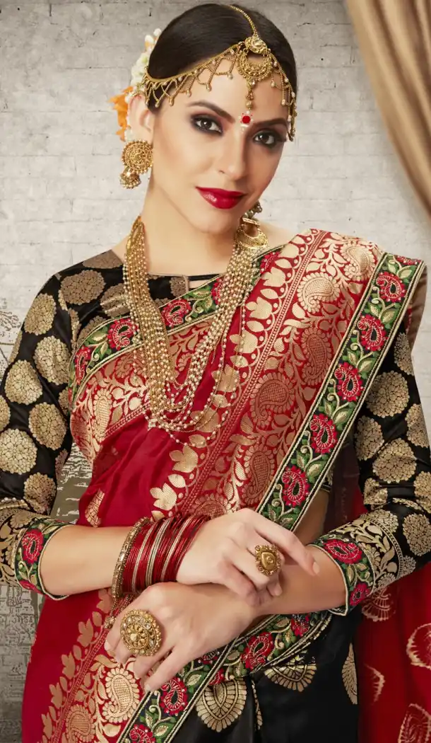 Women Black Color Silk Keral Trediotnal Wear Sarees Blouse - 400248254