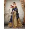 Women Dark Blue Color Silk Keral Trediotnal Wear Sarees Blouse - 400248256