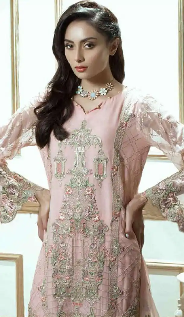 Georgette and Embroidery Work Pakistani Salwar Kameez in Light Pink Color - 400948411