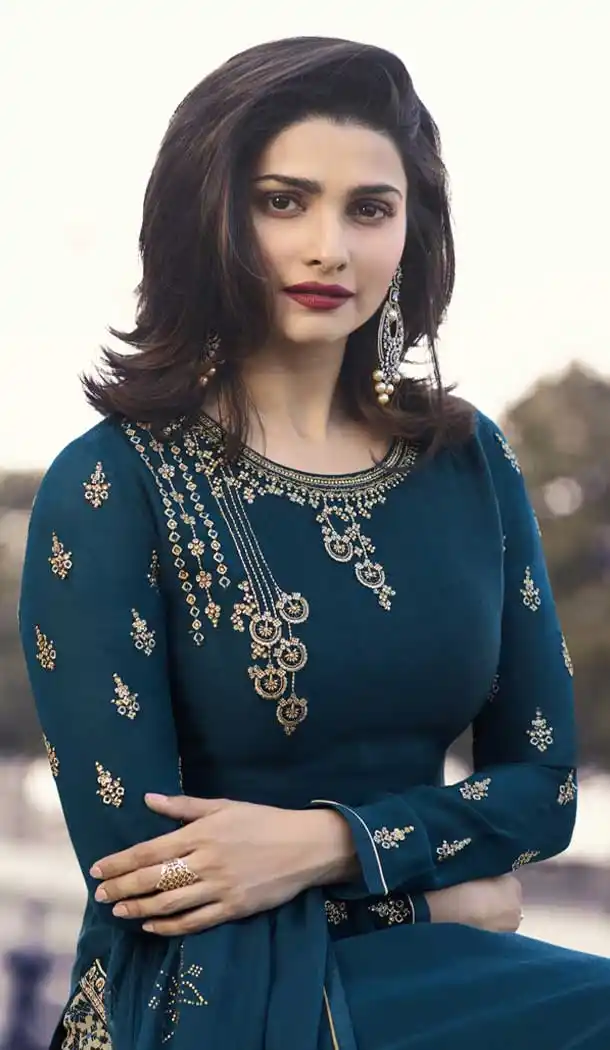 Prachi Desai Party Wear Lehenga Suit in Satin Georgette with Blue Color - 58707998