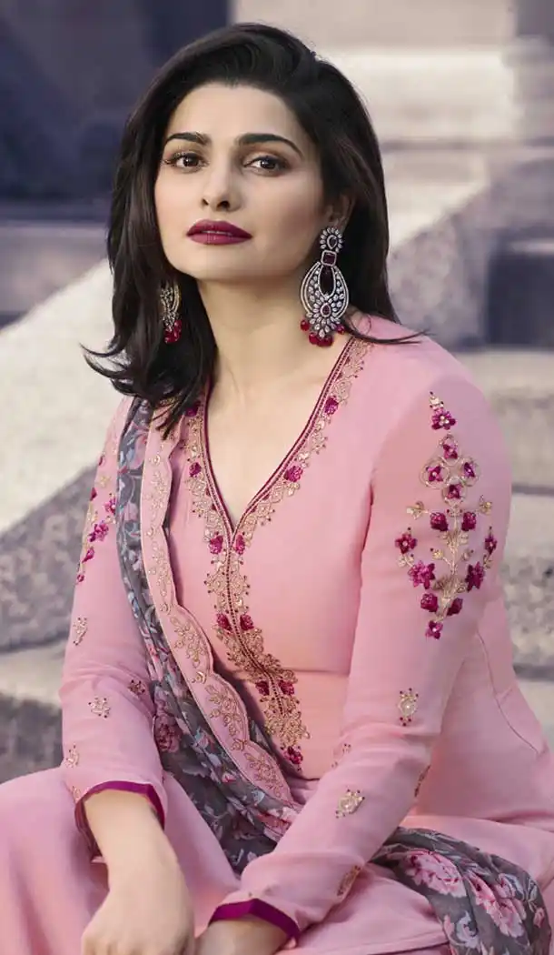 Prachi Desai Party Wear Palazzo Suit in Satin Georgette with Light Pink Color - 58707999