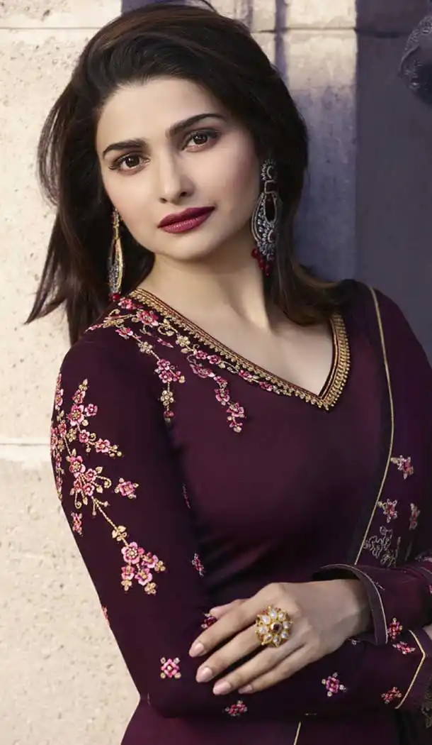 Prachi Desai Party Wear Lehenga Suit in Satin Georgette with Wine Color - 58707801