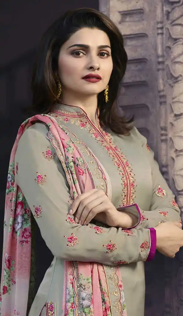 Prachi Desai Party Wear Palazzo Suit in Satin Georgette with Pastel Green Color - 58707802