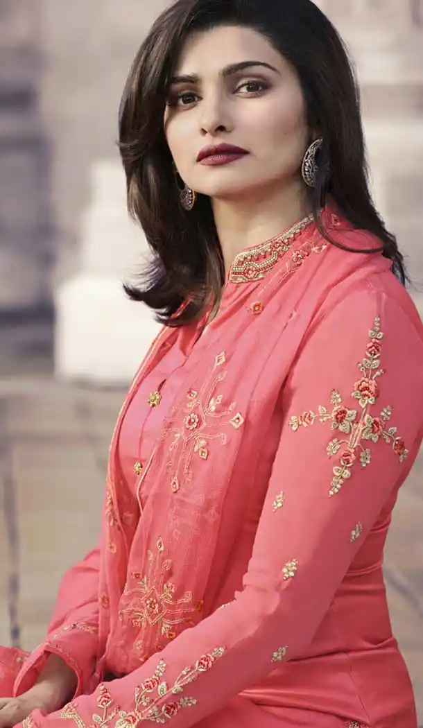 Prachi Desai Party Wear Lehenga Suit in Satin Georgette with Pink Color - 58707804