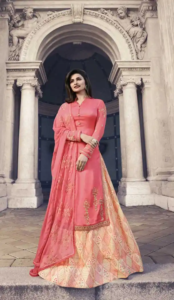 Prachi Desai Party Wear Lehenga Suit in Satin Georgette with Pink Color - 58707804