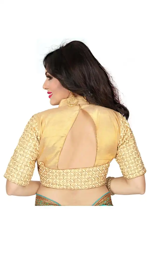 Golden Color Silk Embroidery Designer Readymade Blouse - 353641819