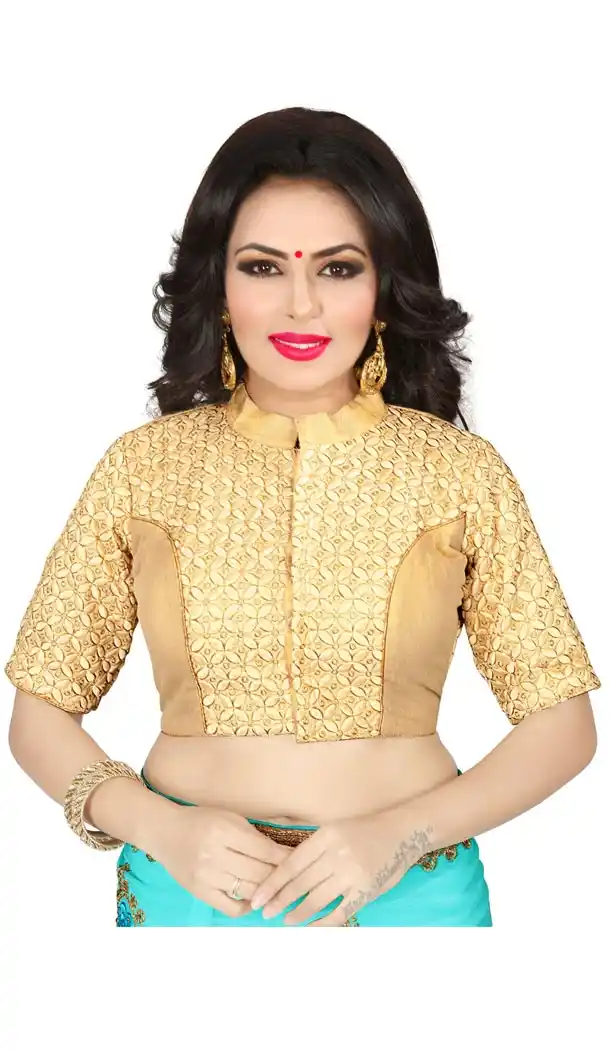 Golden Color Silk Embroidery Designer Readymade Blouse - 353641819