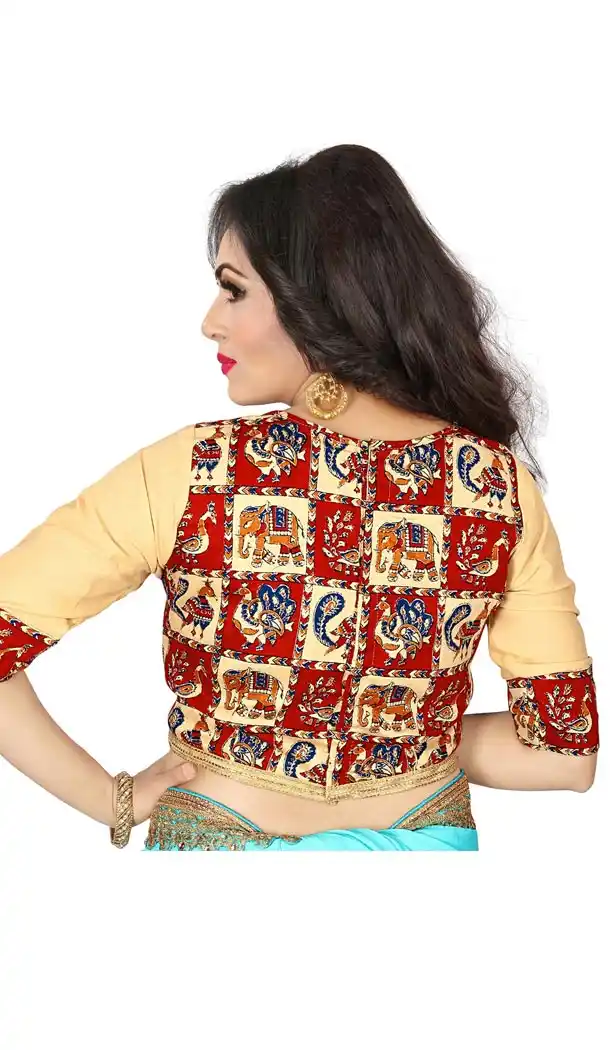 Red Color Pure Cotton Kalamkari Foil Print Designer Readymade Blouse - 353641825