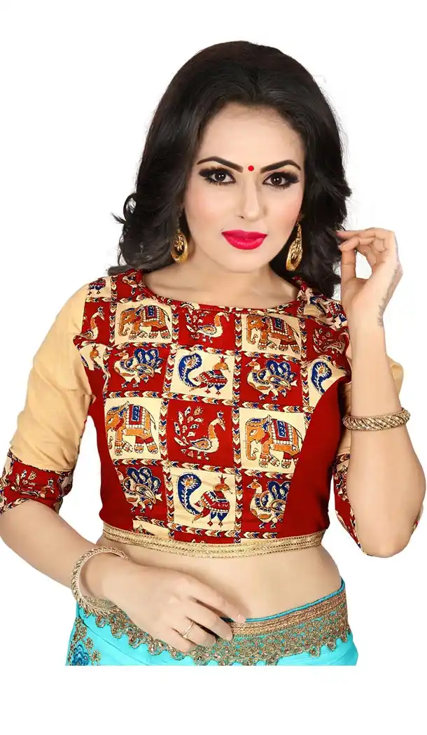 Red Color Pure Cotton Kalamkari Foil Print Designer Readymade Blouse - 353641825