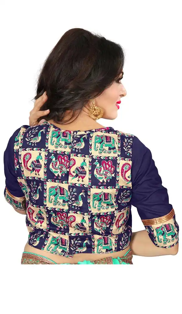 Dark Blue Color Pure Cotton Kalamkari Foil Print Designer Readymade Blouse - 353641826