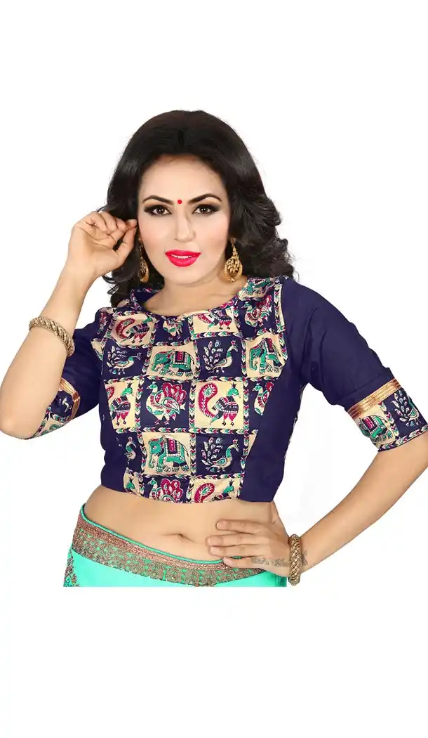 Dark Blue Color Pure Cotton Kalamkari Foil Print Designer Readymade Blouse - 353641826