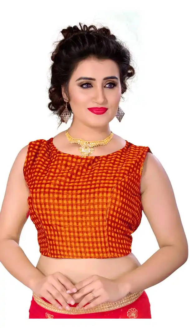 Red Color Pure Cotton Checks Designer Readymade Blouse - 353641832