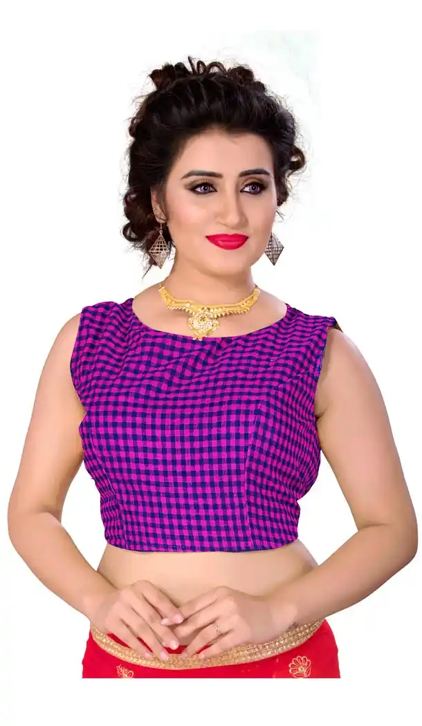 Purple Color Pure Cotton Checks Designer Readymade Blouse - 353641833