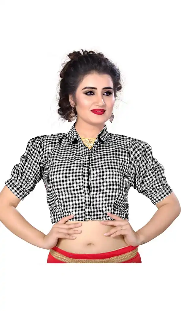Black and White Color Pure Cotton Foil Print Designer Readymade Blouse - 353641835