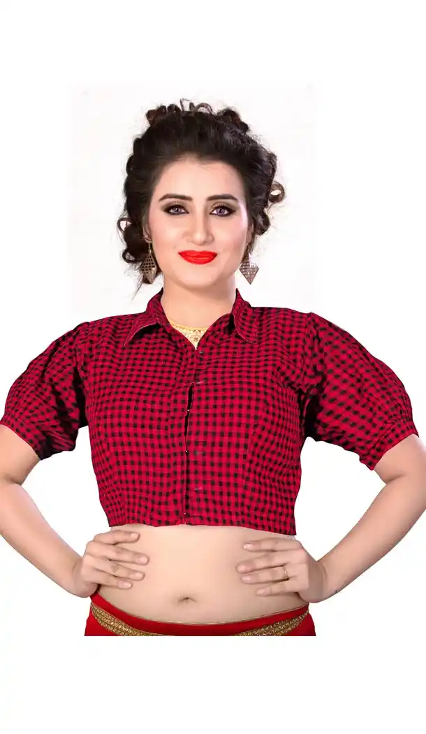 Red Color Pure Cotton Foil Print Designer Readymade Blouse - 353641836