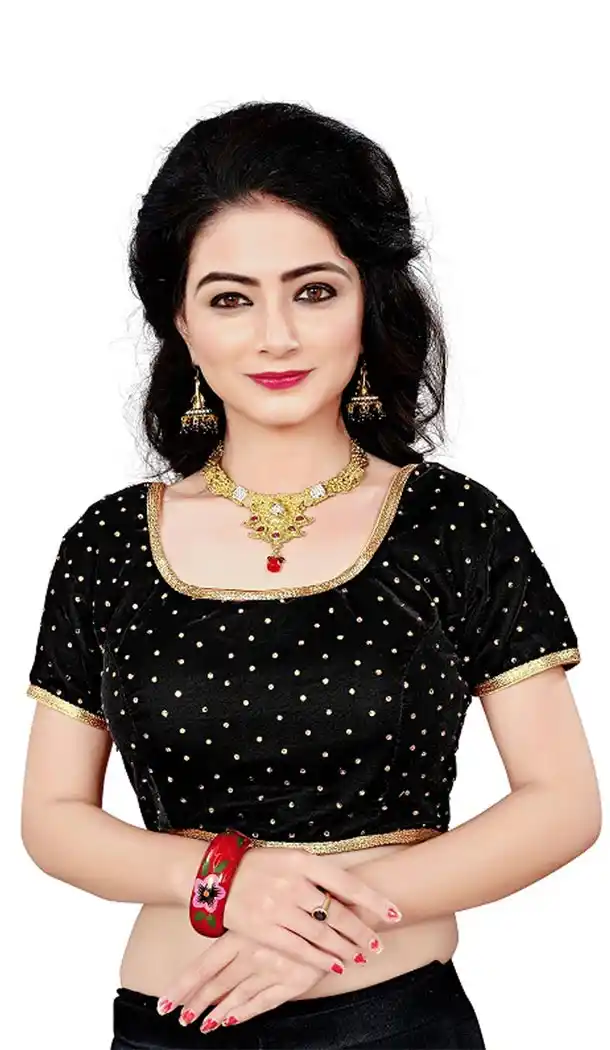Black Color Velvet Designer Readymade Blouse For Women - 297834571