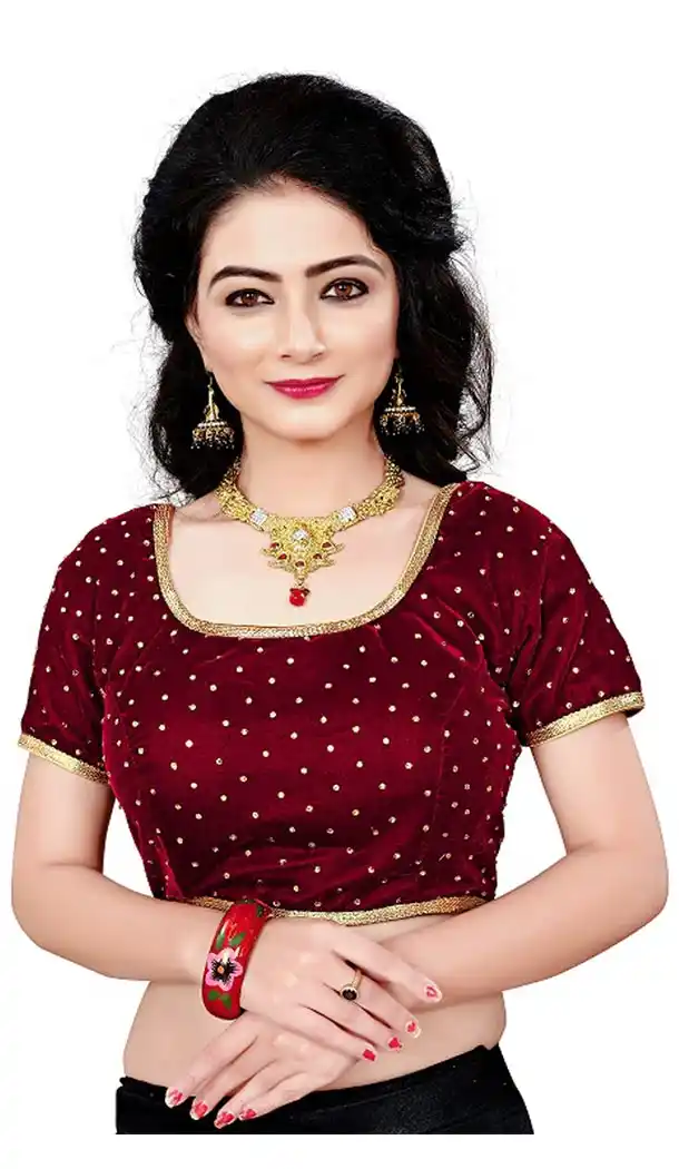 Red Color Velvet Designer Readymade Blouse For Women - 297834572