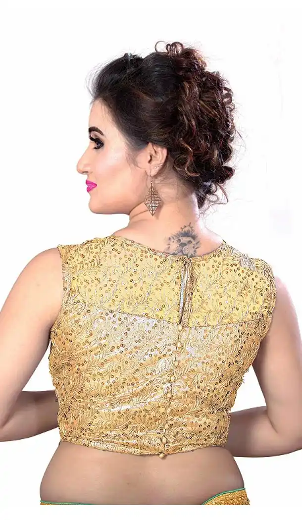 Golden Color Net Shimmer Designer Readymade Blouse For Women - 297834588