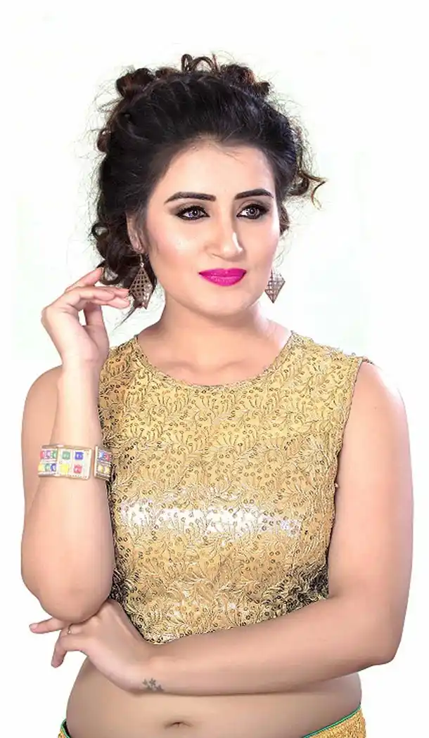 Golden Color Net Shimmer Designer Readymade Blouse For Women - 297834588