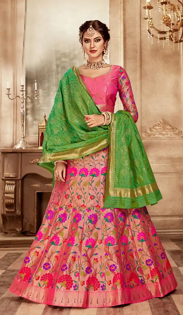 Majesty Pink Color Pure Banarasi Silk Designer Lehenga Choli - 395247685