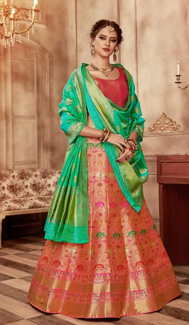 Red Color Pure Banarasi Silk Designer Lehenga Choli - 395247689