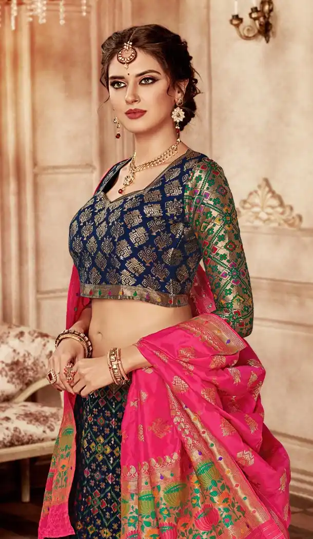 Dark Blue Color Pure Banarasi Silk Designer Lehenga Choli - 395247691
