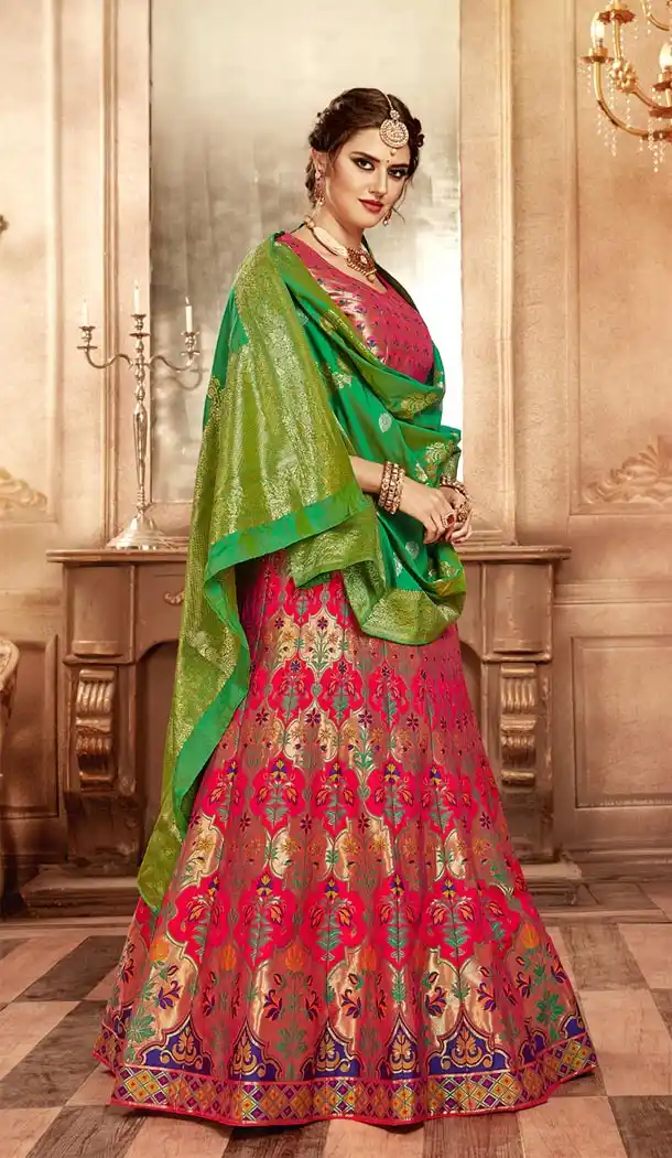 Pink Color Pure Banarasi Silk Designer Lehenga Choli - 395247700