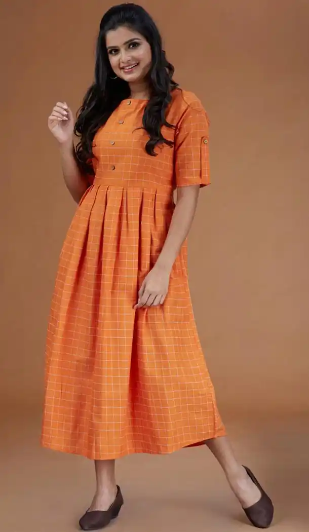 Orange Color Cambric Cotton Casual Wear Readymade Kurtis - 401648464