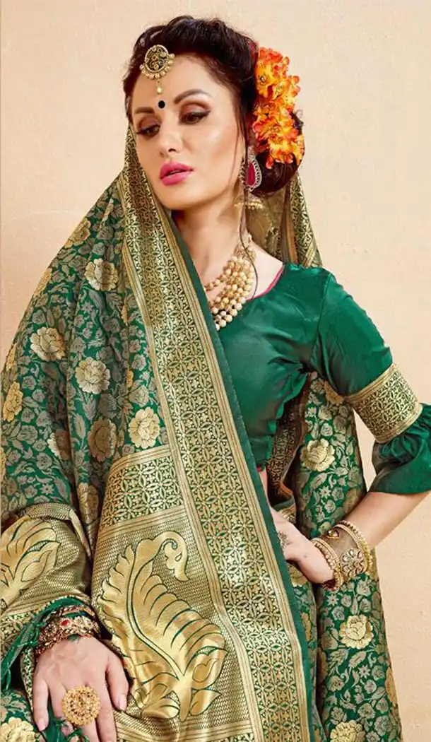 Green Color Banarasi Art Silk Traditional Wear Women Saree Blouse - 401548459