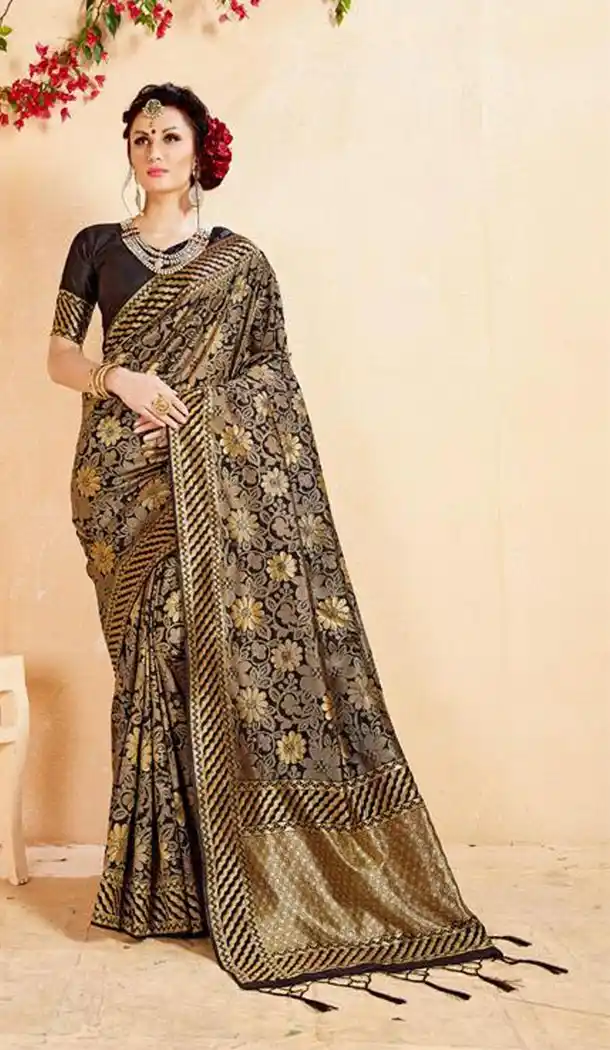 Black Color Banarasi Art Silk Traditional Wear Women Saree Blouse - 401548461