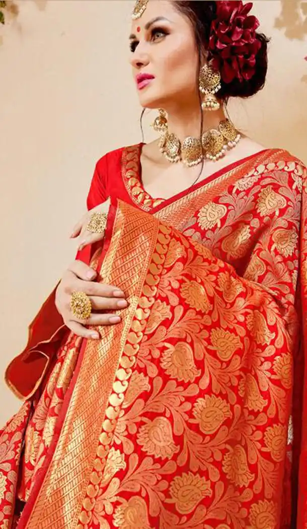 Red Color Banarasi Art Silk Traditional Wear Women Saree Blouse - 401548462