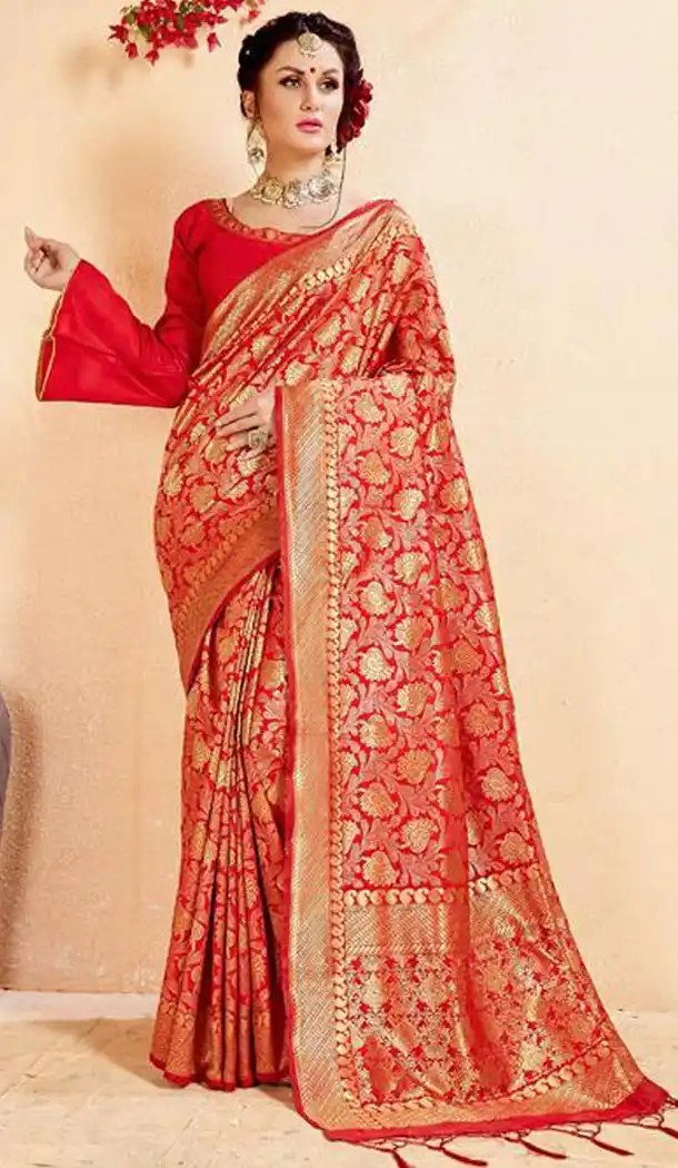 Red Color Banarasi Art Silk Traditional Wear Women Saree Blouse - 401548462