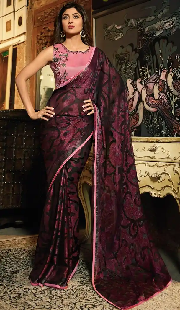 Shilpa Shetty Multi Color Brasso Bollywoode Celebrity Party Saree Blouse - 402648610