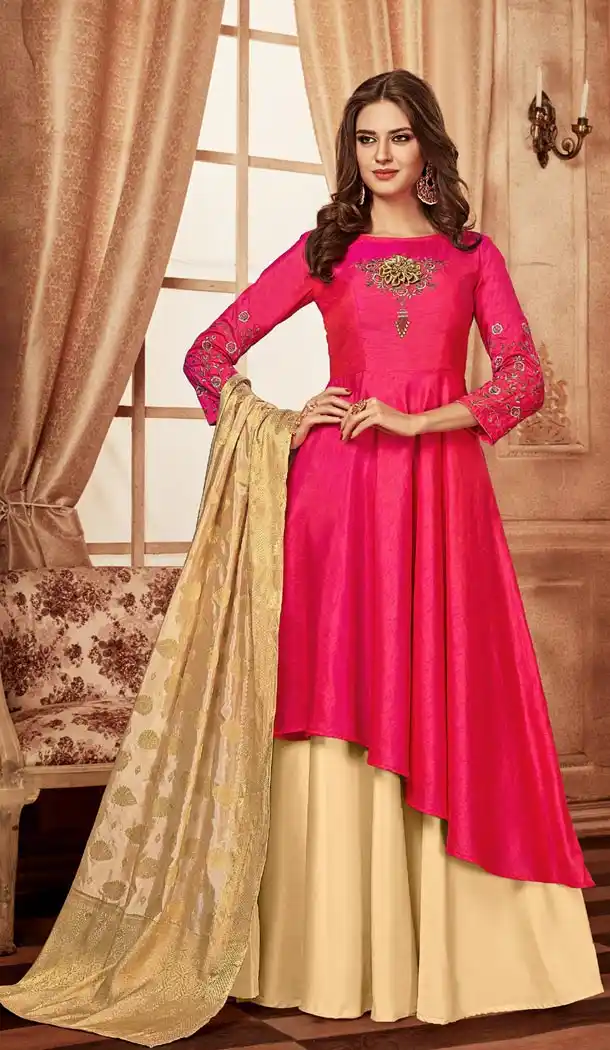 Pink Color Tapeta Indo Western Designer Readymade Gown Suit - 403148680