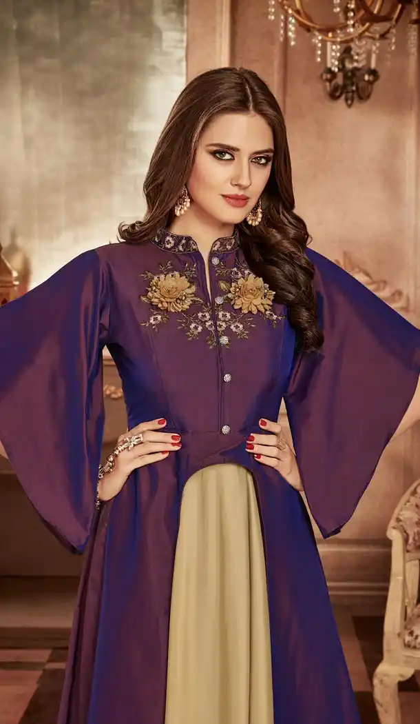 Violet Color Tapeta Indo Western Designer Readymade Gown Suit - 403148684