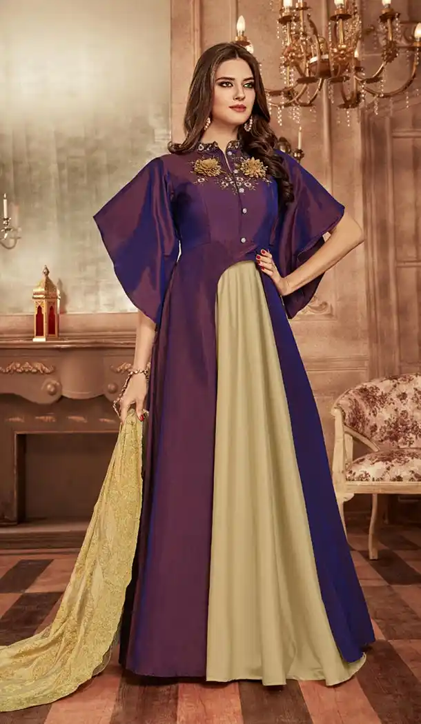 Violet Color Tapeta Indo Western Designer Readymade Gown Suit - 403148684