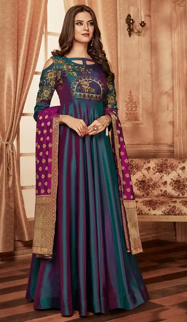 Tantalizing Green Color Tapeta Indo Western Designer Readymade Gown Suit - 403148687