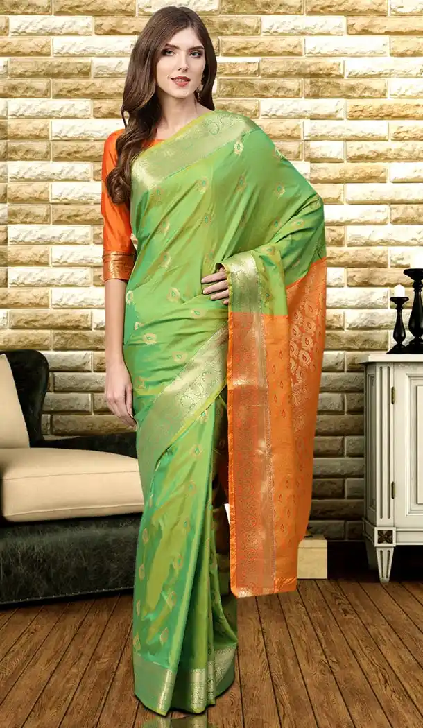 Elegantly Green Color Blend Silk Casual Office Wear Saree Blouse - 402948667